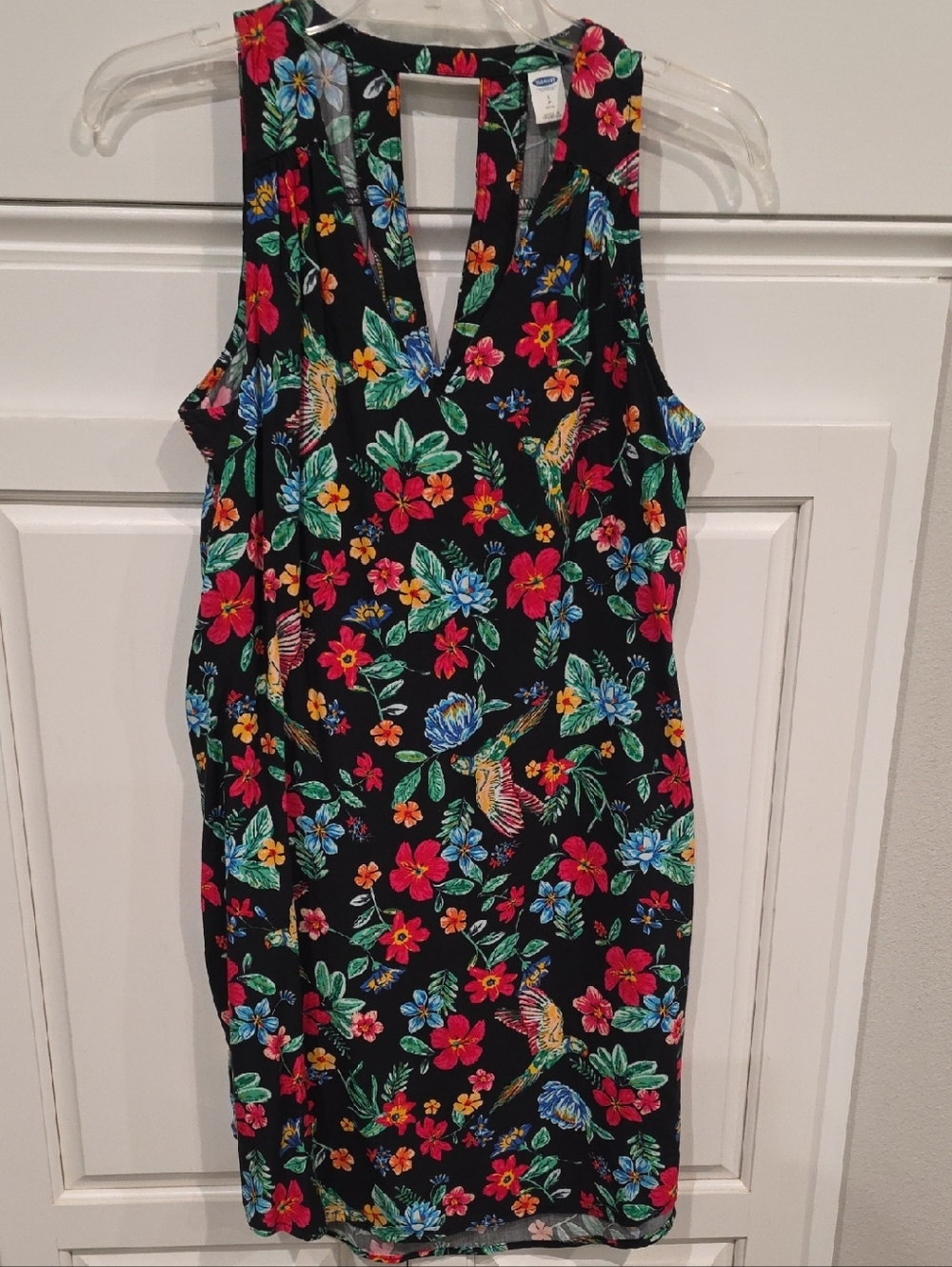 Old Navy Black Tropical Print Sleeveless Dress